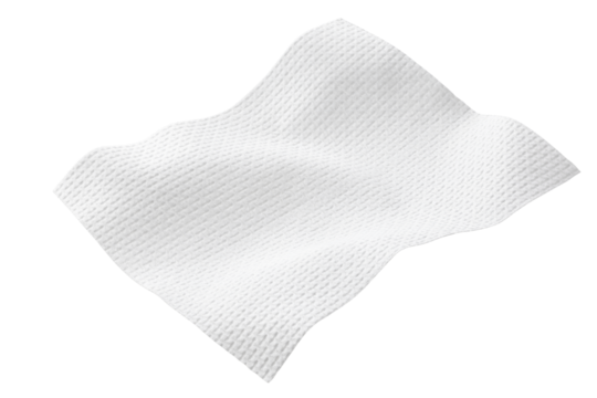 a piece of white tissue paper made of cotton on white background.