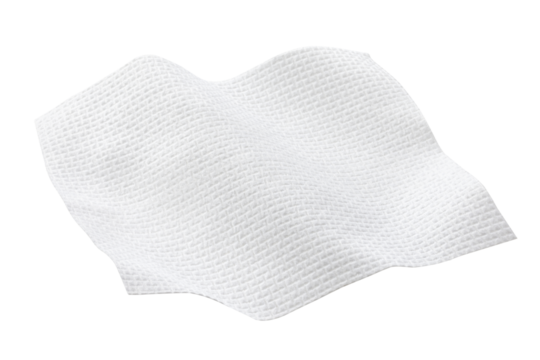 a soft piece of white paper towel isolated on white background.