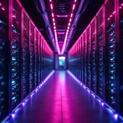 Fototapeta premium Vibrant Data Center: The Glow of Modern Technology