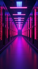 Fototapeta premium Vibrant Data Center: The Glow of Modern Technology