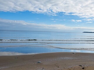 clouds are reflected in the sea water