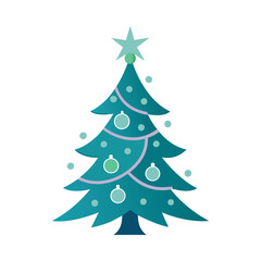 Fototapeta premium Silhouette of a Christmas tree with branches adorned with ornaments and a shining star on top.