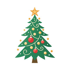 Fototapeta premium Silhouette of a Christmas tree with branches adorned with ornaments and a shining star on top.