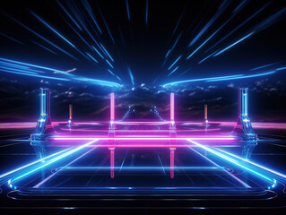 Gorgeous 3d render, neon soccer field scheme, football playground, virtual sportive game