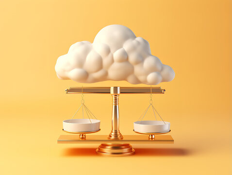 Superb 3d simple product podium with clouds on yellow background