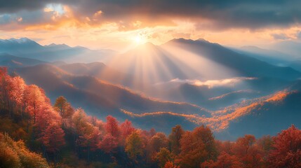 A panoramic view of the Carpathian Mountains with blue sky white clouds