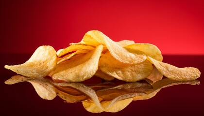 reflection of a pile of chips on a red background