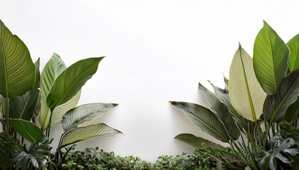 plants at the bottom sides in the foreground with a pure white background