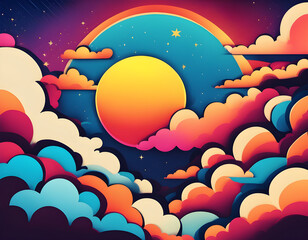 colorful moon with cool isolated pop art style background