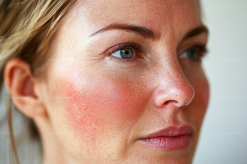 Fototapeta premium Close-up portrait of a woman with rosacea on his face