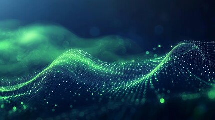 Naklejka premium Abstract green wave pattern on a dark blue background with bokeh effect.