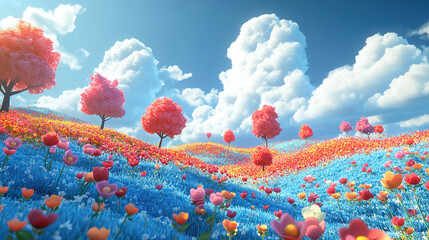 Cartoon cute style colorful forest and grassland illustration