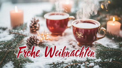 Mulled Wine with 'Frohe Weihnachten' Written in Red Script