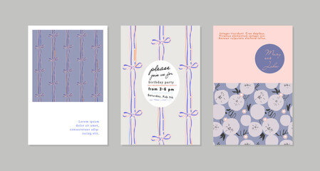 Collection of hand drawn vector invitations and cards with bows