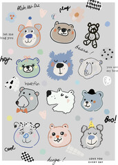 Collection of hand drawn cute bears