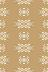 Fabric pattern traditional ethnic motifs ikat geometric cross stitch.Ikat embroidery Ethnic oriental Pixel brown cream label background. Abstract,vector,illustration. Texture,decoration,wallpaper.