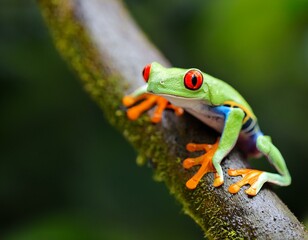 Obraz premium Red-eyed Tree Frog - Agalychnis callidryas, beautiful colorful from iconic to Central America forests, Costa Rica.