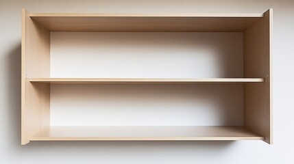 Front View of a Large Empty Open Cupboard Zoomed In, Highlighting Minimalistic Design and Spacious Storage Capacity.