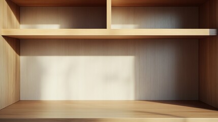 Fototapeta premium Front View of a Large Empty Open Cupboard Zoomed In, Highlighting Minimalistic Design and Spacious Storage Capacity.