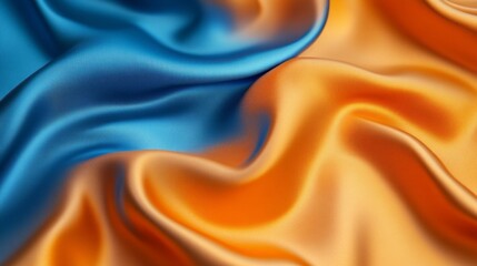 Obraz premium The orange and blue fabric is flowing in the wind