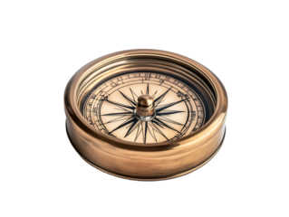 Elegant vintage compass with intricate design, symbolizing exploration and adventure. Isolated on transparent white background, png	
