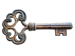 An ornate vintage key with intricate design, showcasing elegance and history. Isolated on transparent white background, png