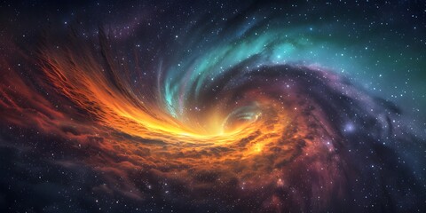 Obraz premium A colorful spiral galaxy with a bright orange center