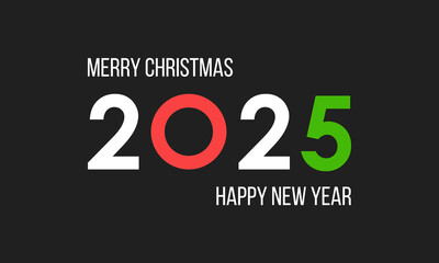 2025 happy new year poster, greeting card or social media post template, black background vector illustration