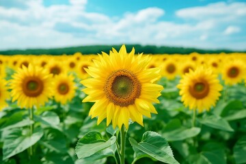Fototapeta premium A field of sunflowers in full bloom. Generative AI