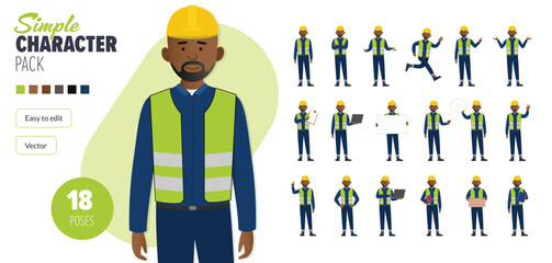 Simple flat 2d construction maintenance worker vector character in a set of multiple poses. Easy to edit and isolated on a white background. Modern trendy style character mega pack with lots of poses.