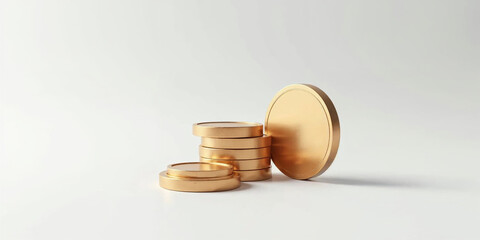 3D vector illustration featuring a stack of 4 blank orange-gold coins, stacked in realistic...