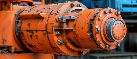 Close-up of an Orange Industrial Machine Component with Bolts