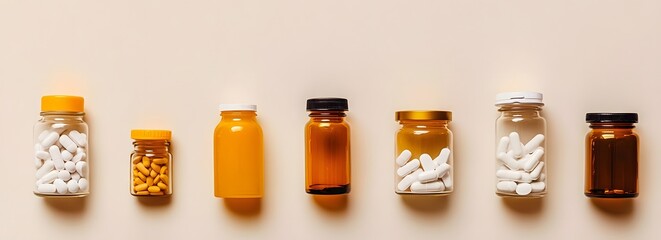 Assorted Medicine Bottles Filled With Pills And Capsules