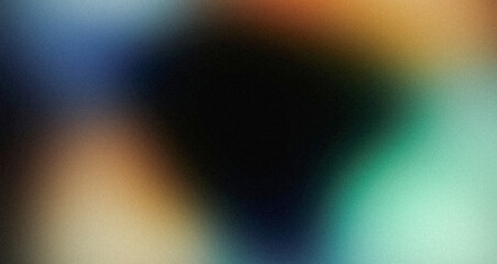 Abstract vhs colors grainy gradient background. Dark black blue orange color noisy gradient, vibrant color flow, glowing backdrop, noise texture background