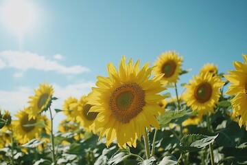 Vibrant Sunflowers Under a Clear Blue Sky