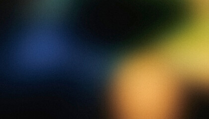 Abstract vhs colors grainy gradient background. Dark black blue orange green color noisy gradient, vibrant color flow, glowing backdrop, noise texture background