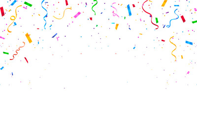 Colorful confetti and carnival ribbons with glitter. Shiny carnival confetti decoration background