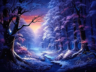 Fototapeta premium Superb A surreal celestial landscape with swirling galaxies in shades of indigo, violet