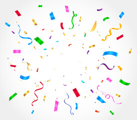 Celebration confetti background. Celebration carnival ribbons. Colorful confetti explosion, Holiday, sale, birthday, party