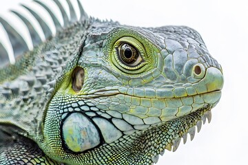 Fototapeta premium Green Iguana Portrait Close Up Detailed Scales