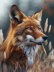 Fototapeta premium Focused Portrait of a Maned Wolf, Chrysocyon brachyurus, in the Wild