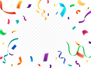 Confetti isolated on white. celebration party background design with colorful confetti and ribbons, Bright festive tinsel of Colorful color. Holiday, Carnival festivity,