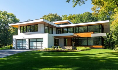 Modern White House Amidst Lush Green Trees
