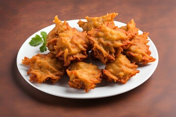 Crispy Pakora: Traditional Indian Snack Served on a White Plate