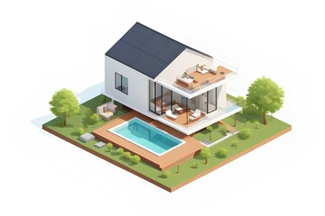 Sustainable Design: Isometric Modern Eco House Isolated on White