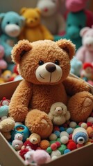 Teddy Bear Amidst a Colorful Toy Collection