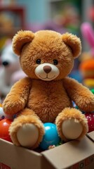 Teddy Bear Amidst a Colorful Toy Collection