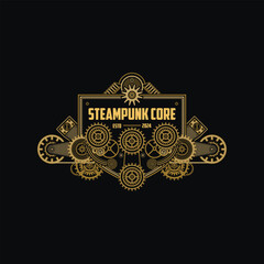 Steampunk badge logo with classic gear circle