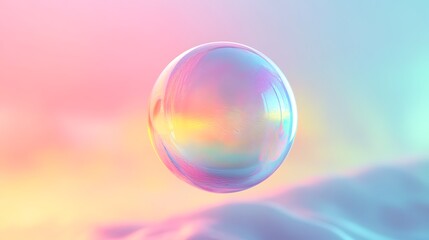 A single soap bubble floating in the air colorful gradient background