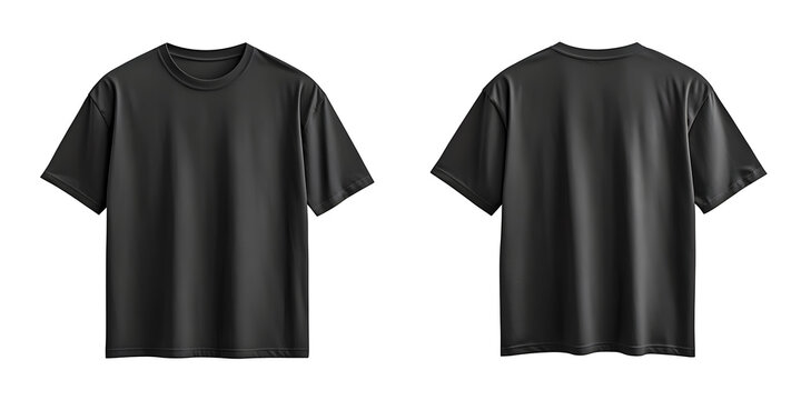 Blank black oversize t-shirt mockup front and back isolated on white background, fashion, apparel, clothing, mockup, template